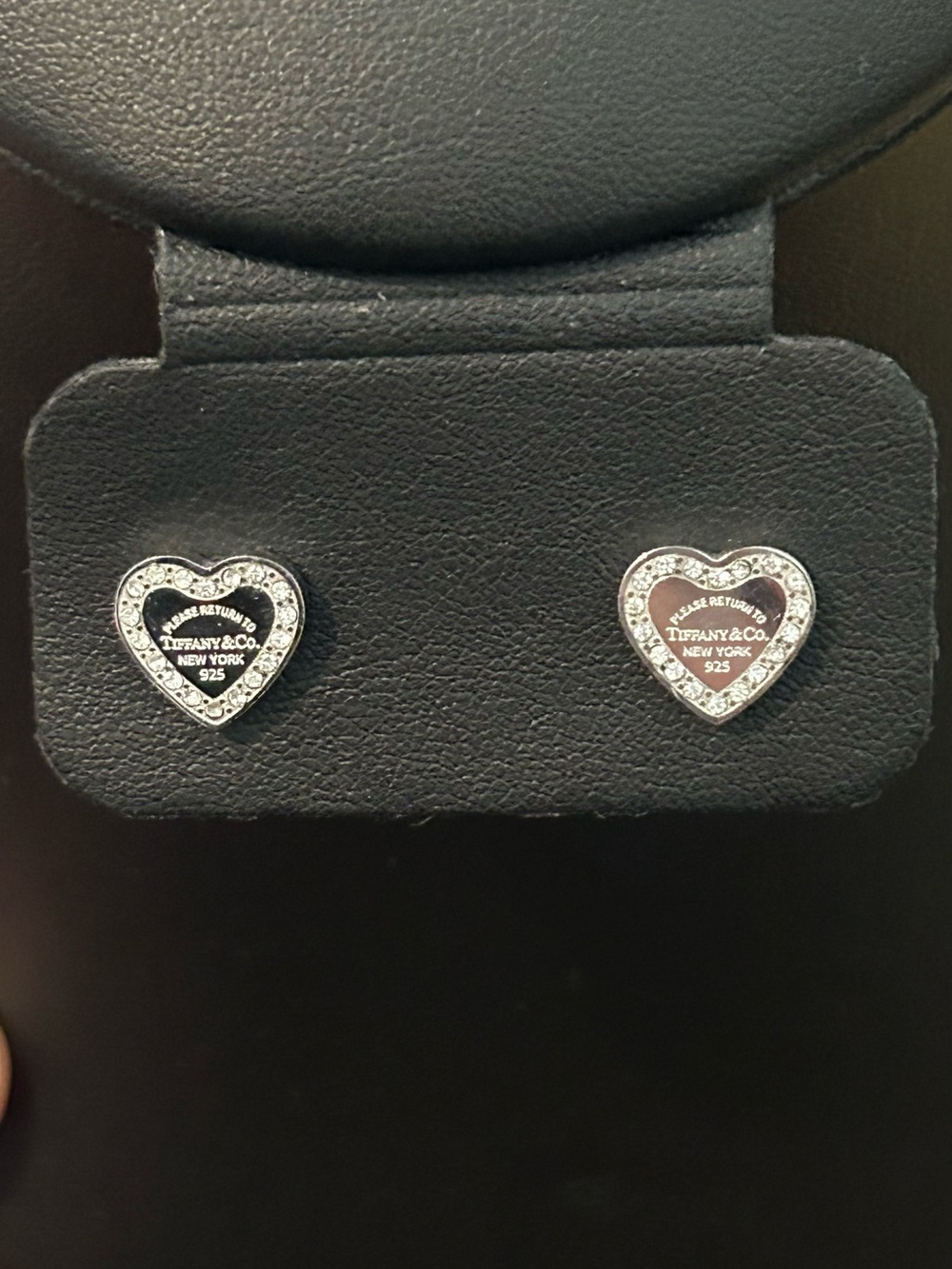 Silver Tone Heart Stud Earrings with Pavé Crystals - Silver